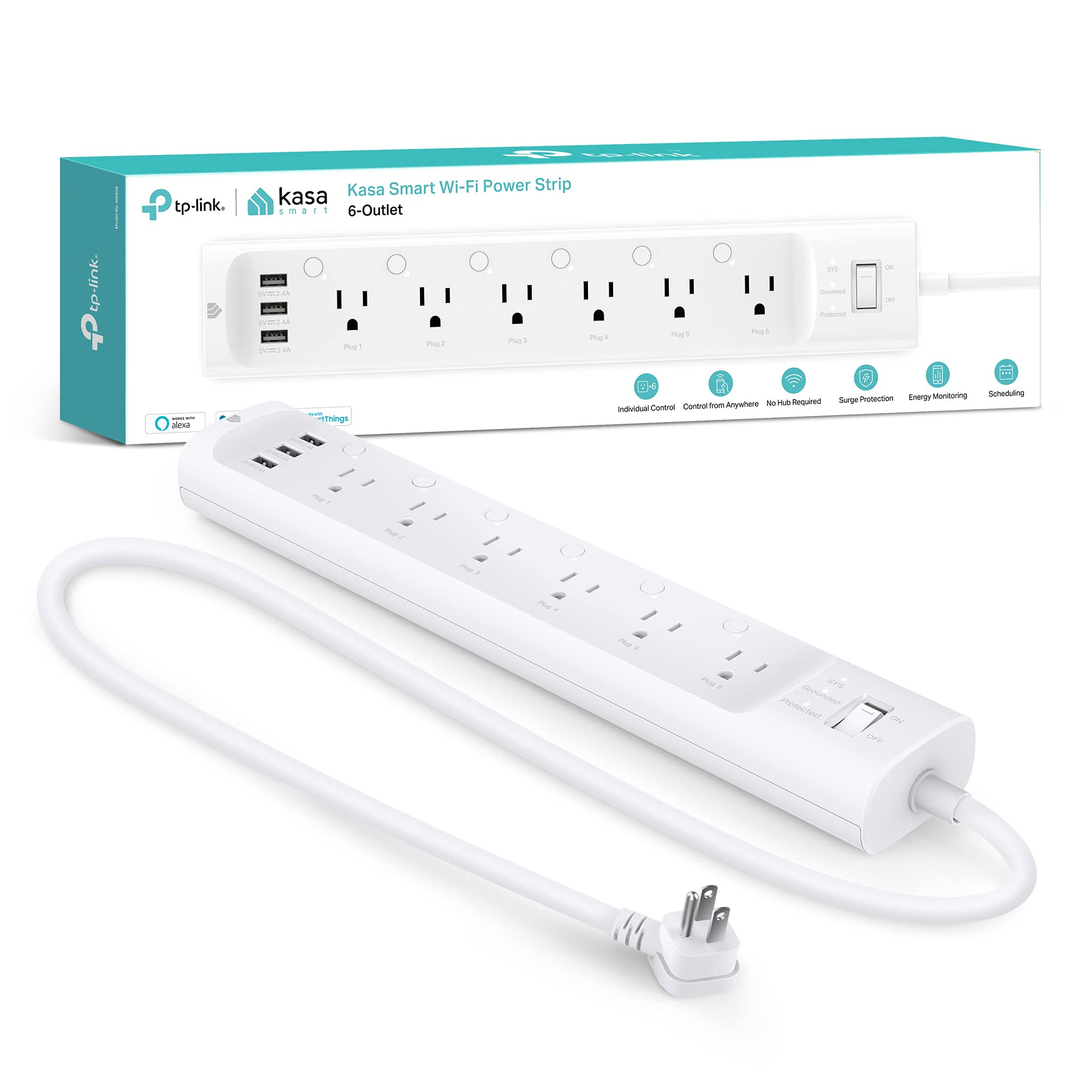 Kasa Smart Plug Power Strip HS300, Surge Protector with 6 Individually Controlled Smart Outlets a... | Amazon (US)