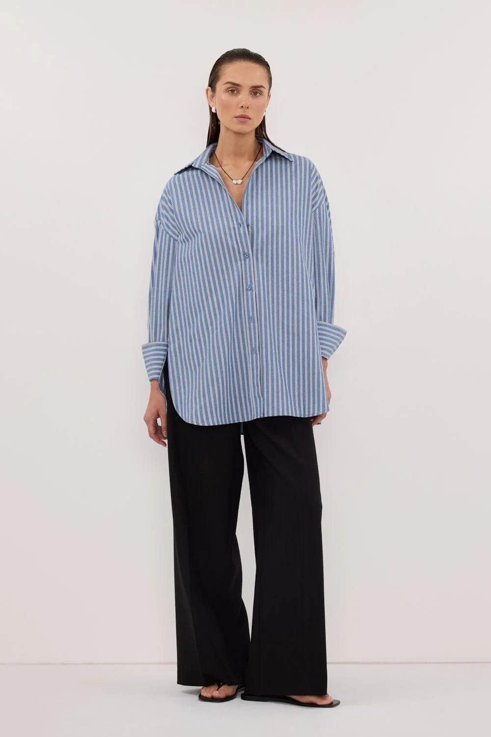 GRACIE LONG SLEEVE BLUE STRIPE SHIRT | DISSH