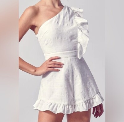 Do+Be One Shoulder Black Ruffle Romper M | eBay US