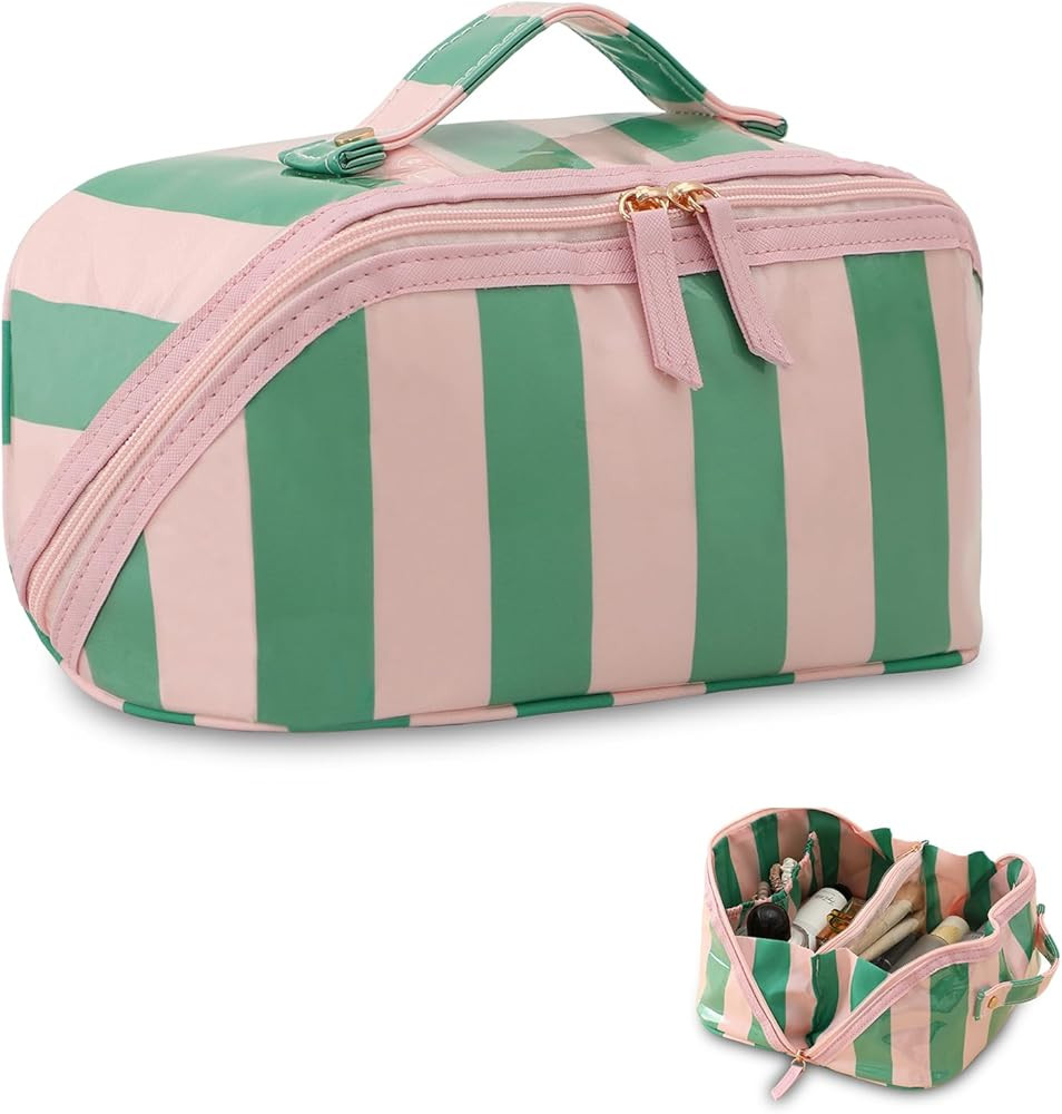 DYSHAYEN Stripe Travel Makeup Bag with Compartments Clear Coated Cosmetic Bag for Women, Waterpro... | Amazon (US)