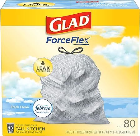 Glad ForceFlex Tall Kitchen Drawstring Trash Bags – 13 Gallon Trash Bag, Fresh Clean scent with... | Amazon (US)