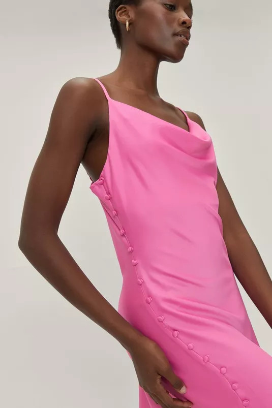 Recycled Satin Button Split Maxi Dress | NastyGal (UK, IE)