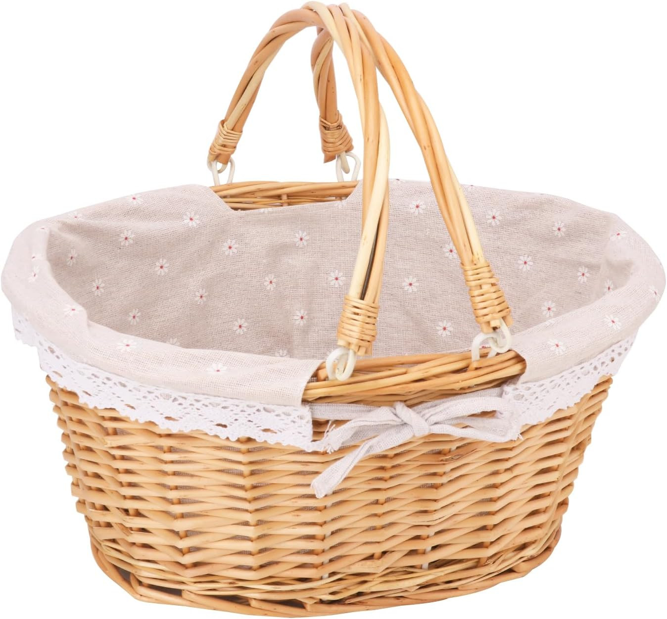 Natural Wicker Basket with Linen Lining, Woven Picnic Basket with Handle, Large Picnic Basket, St... | Amazon (US)