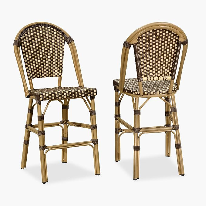 PURPLE LEAF French Counter Height Bar Stool Set of 2 25" Bamboo Print Finish Patio Bar Chairs wit... | Amazon (US)