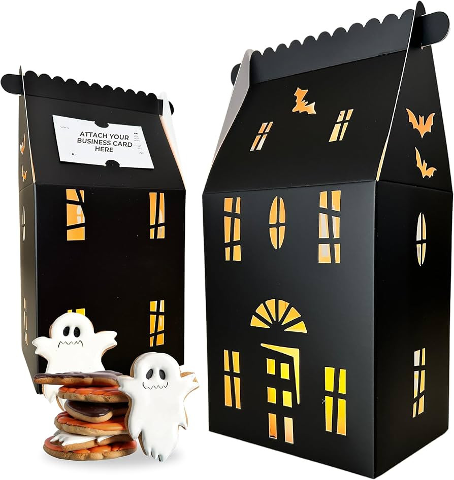 20 Pcs Black Haunted House Shaped Gift Boxes for Treats, Desserts, Fancy Cookie, White Gable Bake... | Amazon (US)
