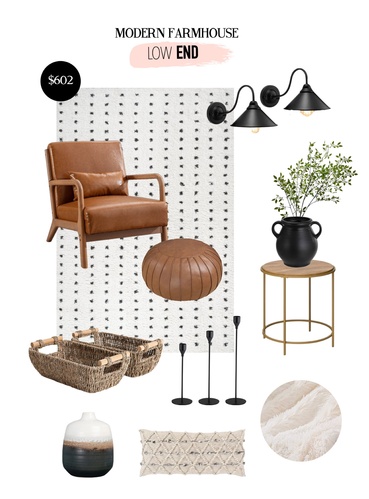 Modern farmhouse low budget, neutral, brown, ottoman, leather chair

#LTKhome #LTKFind #LTKstyletip
