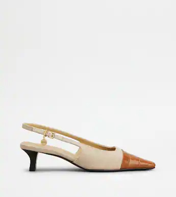 Slingback Pumps in Canvas and Leather | Tods
