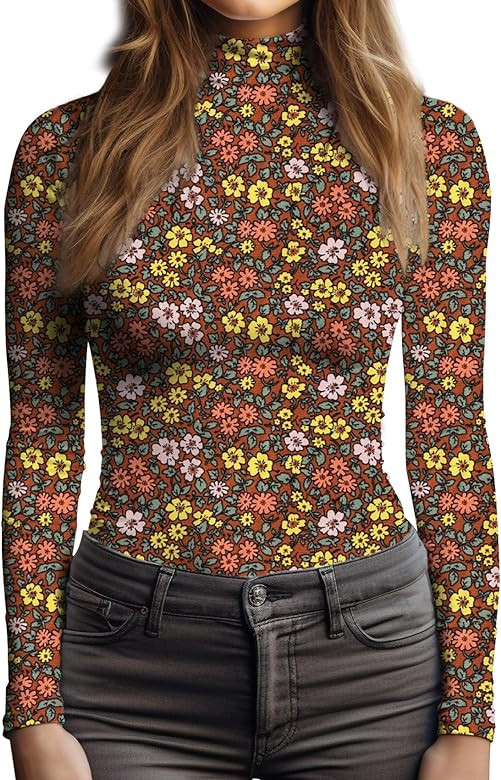 YumiDay Women's Long Sleeve Mock Turtleneck Tops, Lightweight Base Layer Shirts, Mock Neck Pullov... | Amazon (US)