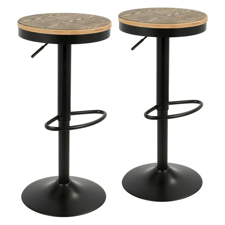 LumiSource Dakota Industrial Adjustable Wood Bar Stool - Set of 2 - Walmart.com | Walmart (US)