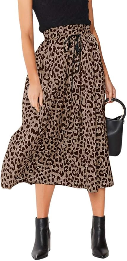 Womens Maxi Skirt Leopard Print Chiffon Beach Pleated High Waisted A-Line Long Skirts | Amazon (US)