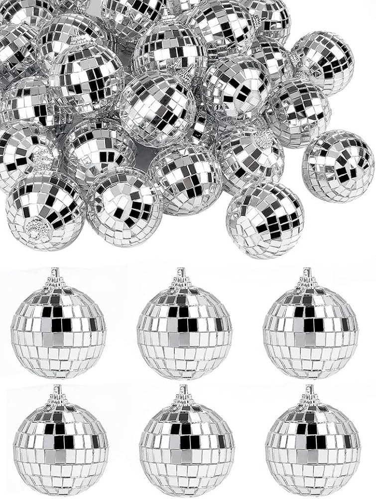 Disco Balls Ornaments Decoration, 50Pcs 1.2 Inch Mirror Disco Balls Sets Car Accessory Hanging on... | Amazon (US)