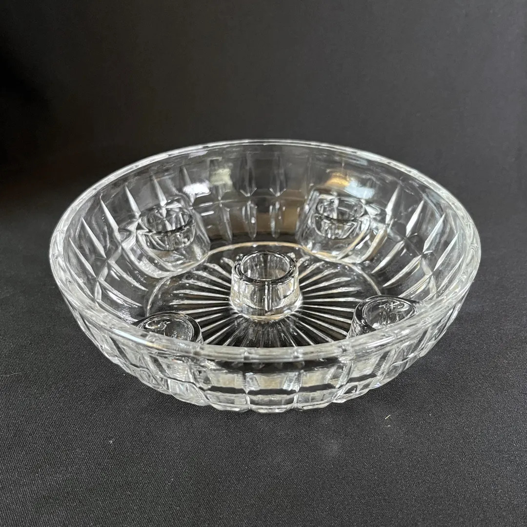 Vintage LE Smith Glass Candle Holder: Crystal Centerpiece Bowl for 5 Taper Candles - Etsy | Etsy (US)