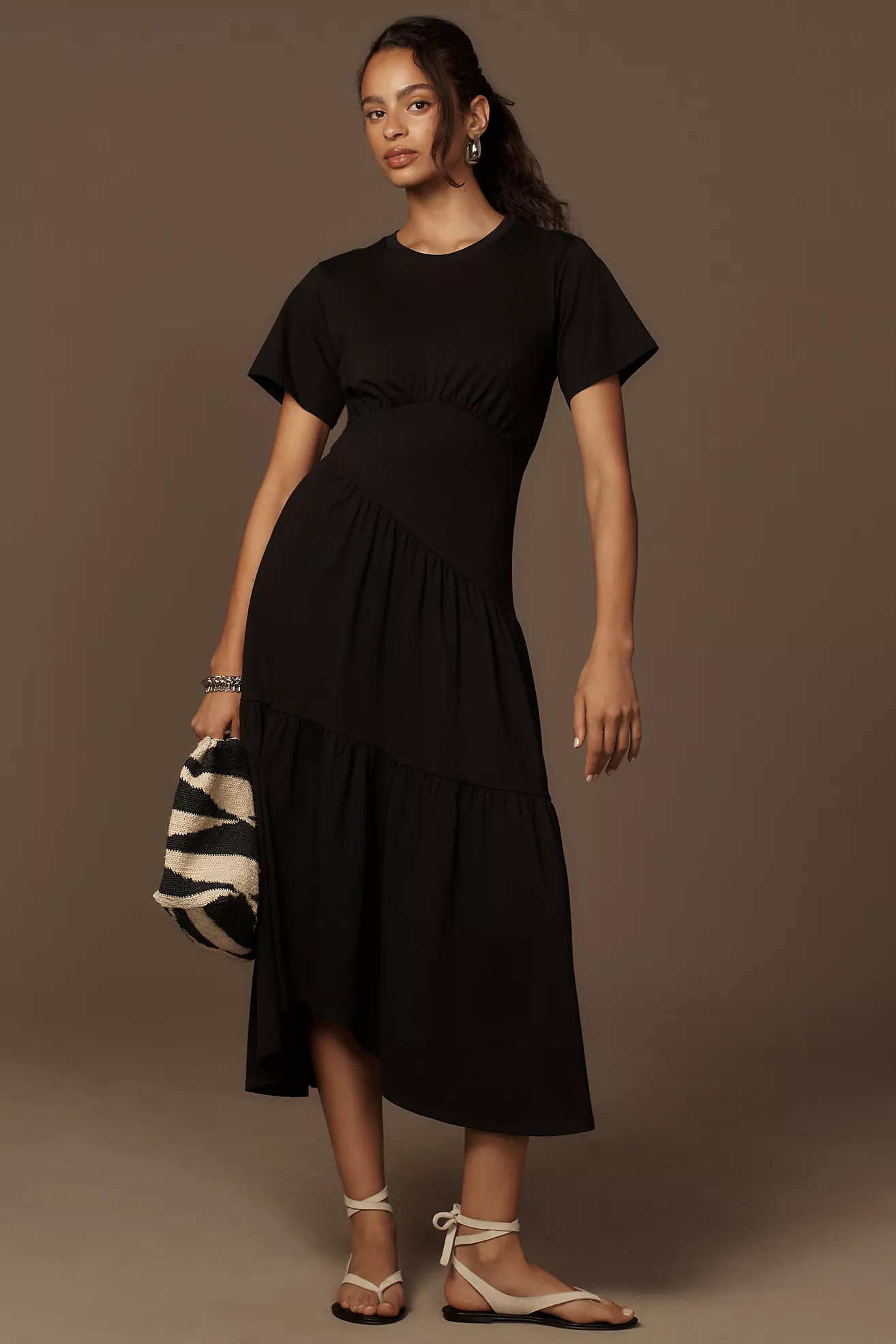 FRAME Short-Sleeve Gathered Seam Midi Dress | Anthropologie (US)