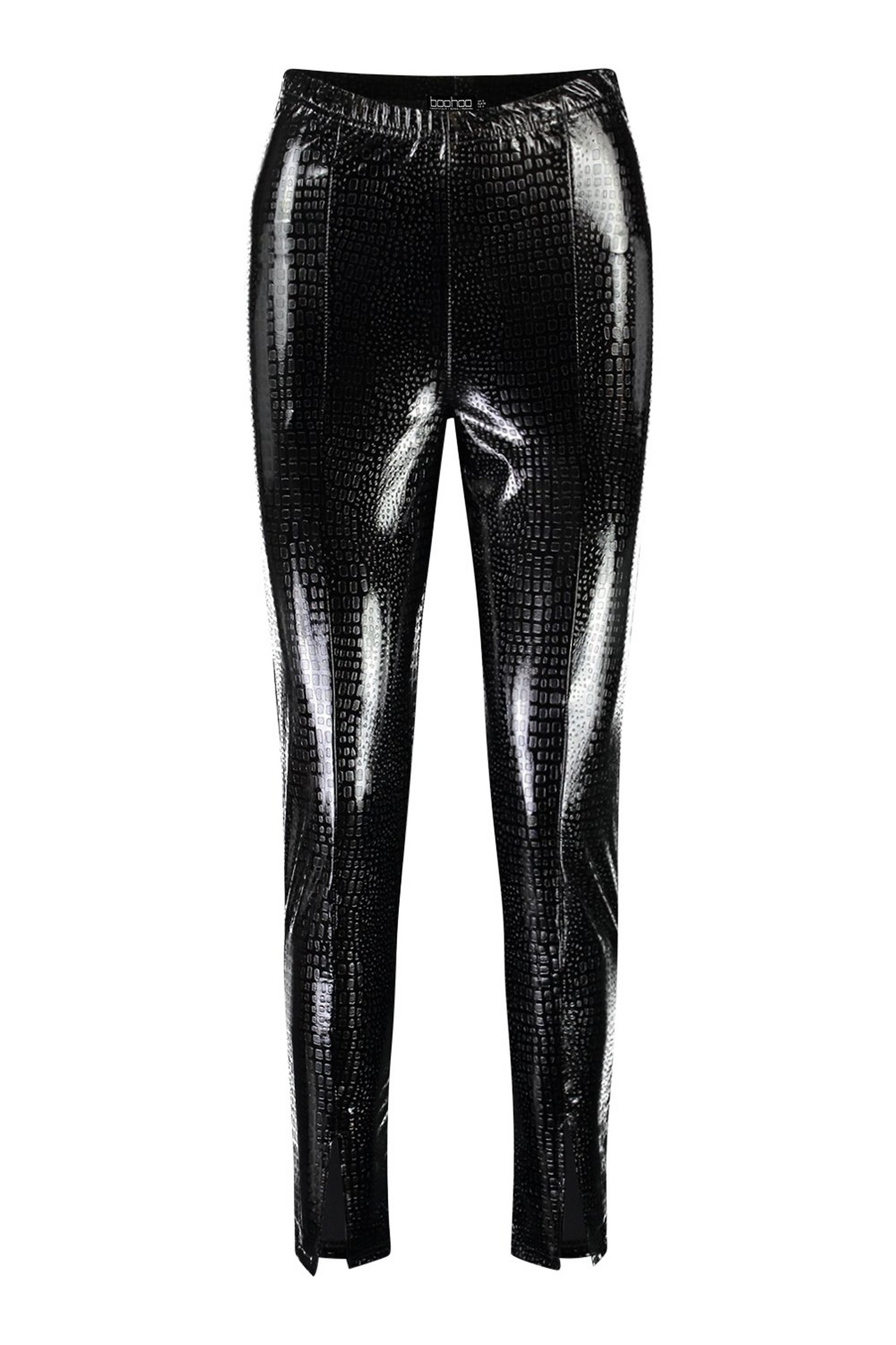 Croc Leather Look Pu Split Hem Leggings | Boohoo.com (US & CA)