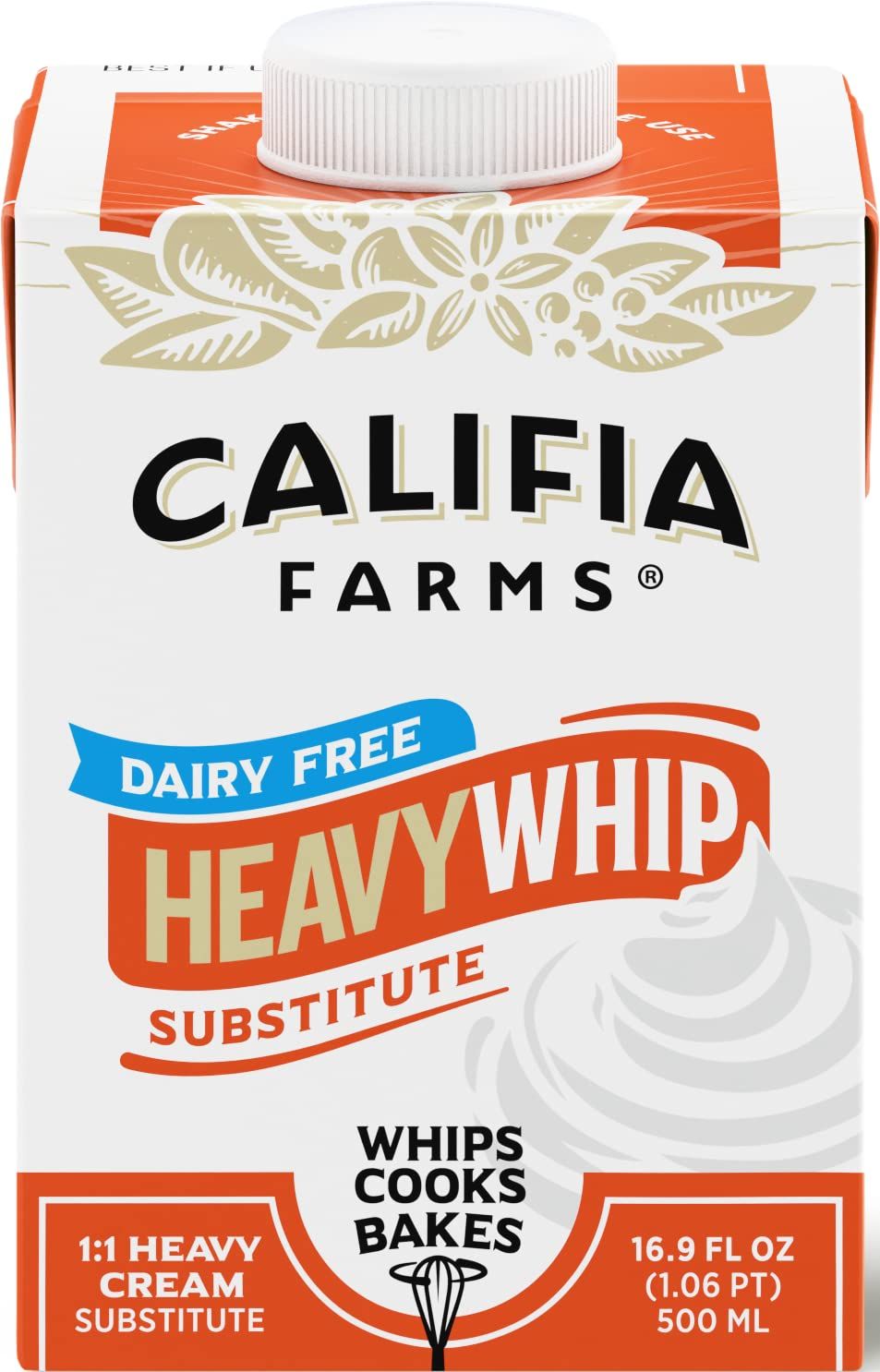 Califia Farms - Heavy Whip Cream Dairy Free Substitute 16.9 Oz, Soy Free, Plant Based, Vegan, Non GMO, Sugar Free, Heavy Whipping Cream | Amazon (US)