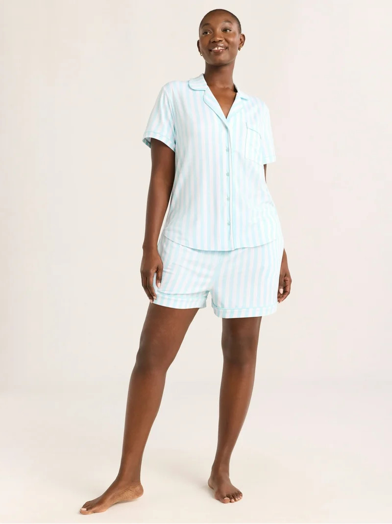 Joyspun Women's Dreamy Soft Collection Notch Collar Top and Shorts Pajama Set, 2-Piece, Sizes XS-... | Walmart (US)