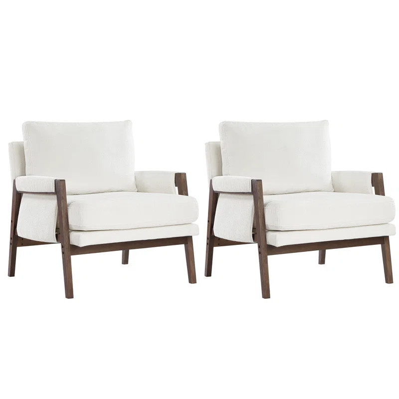 30" Wide Brayven Mid-Century Modern Upholstered Chenille Armchair With Wood Frame (Set of 2) | Wayfair North America