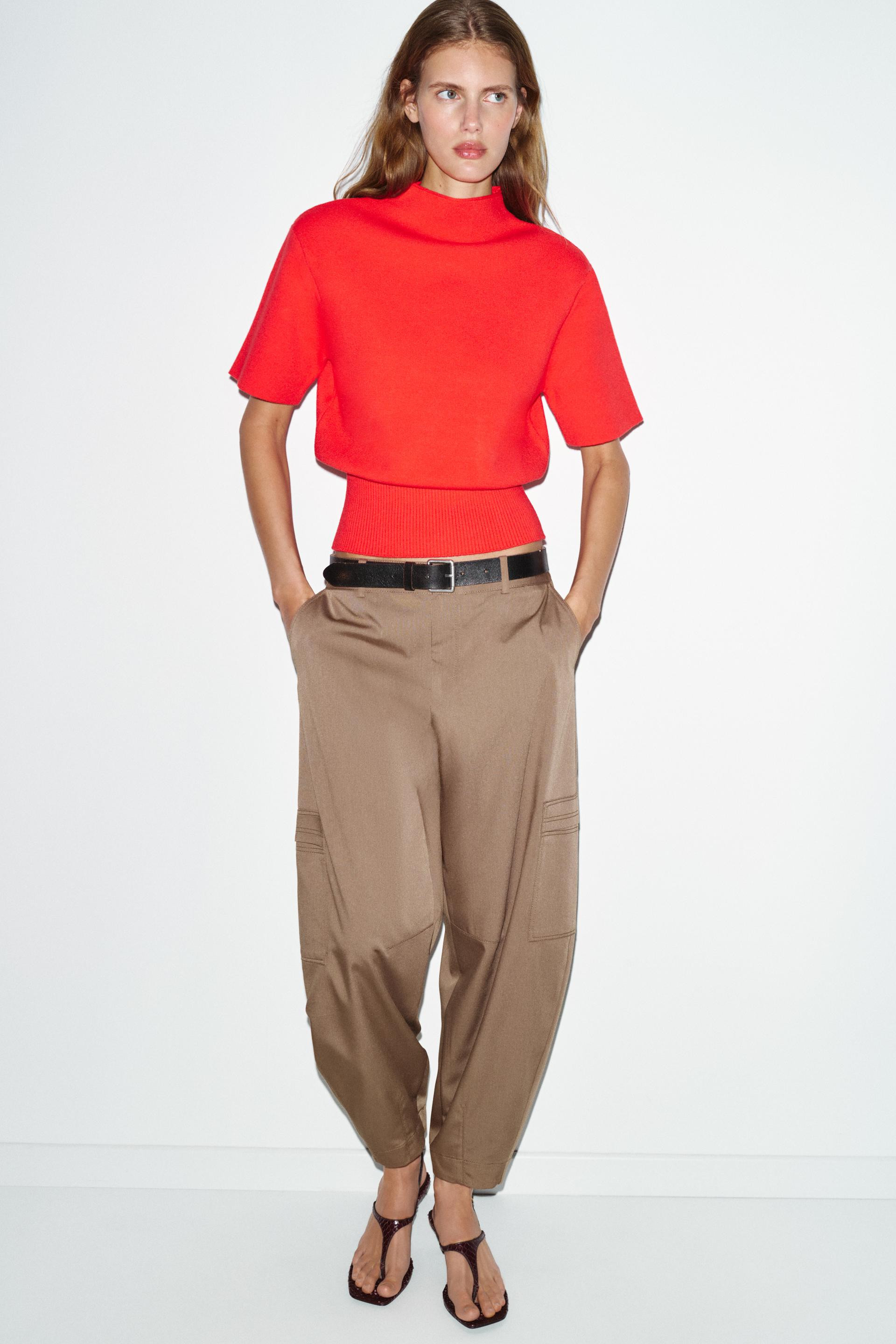 Zara - Knit Top With Shoulder Pads - Red - L - Woman | Zara AU