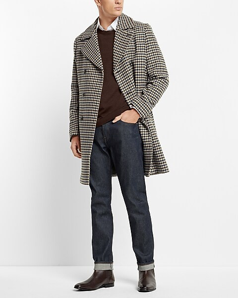 Blue & Brown Houndstooth Wool-blend Topcoat | Express