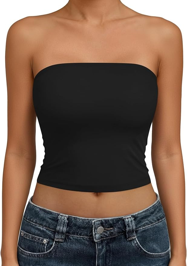 Trendy Queen Womens Tube Tops Strapless Crop Tops Basic Backless Sleeveless Going Out 2026 Spring... | Amazon (US)
