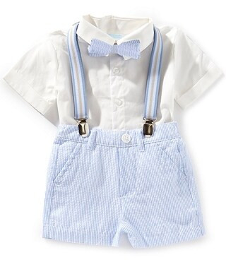 Baby Boys Short Sleeve Seersucker Woven Shirt and Suspender Shorts Set | Dillard's