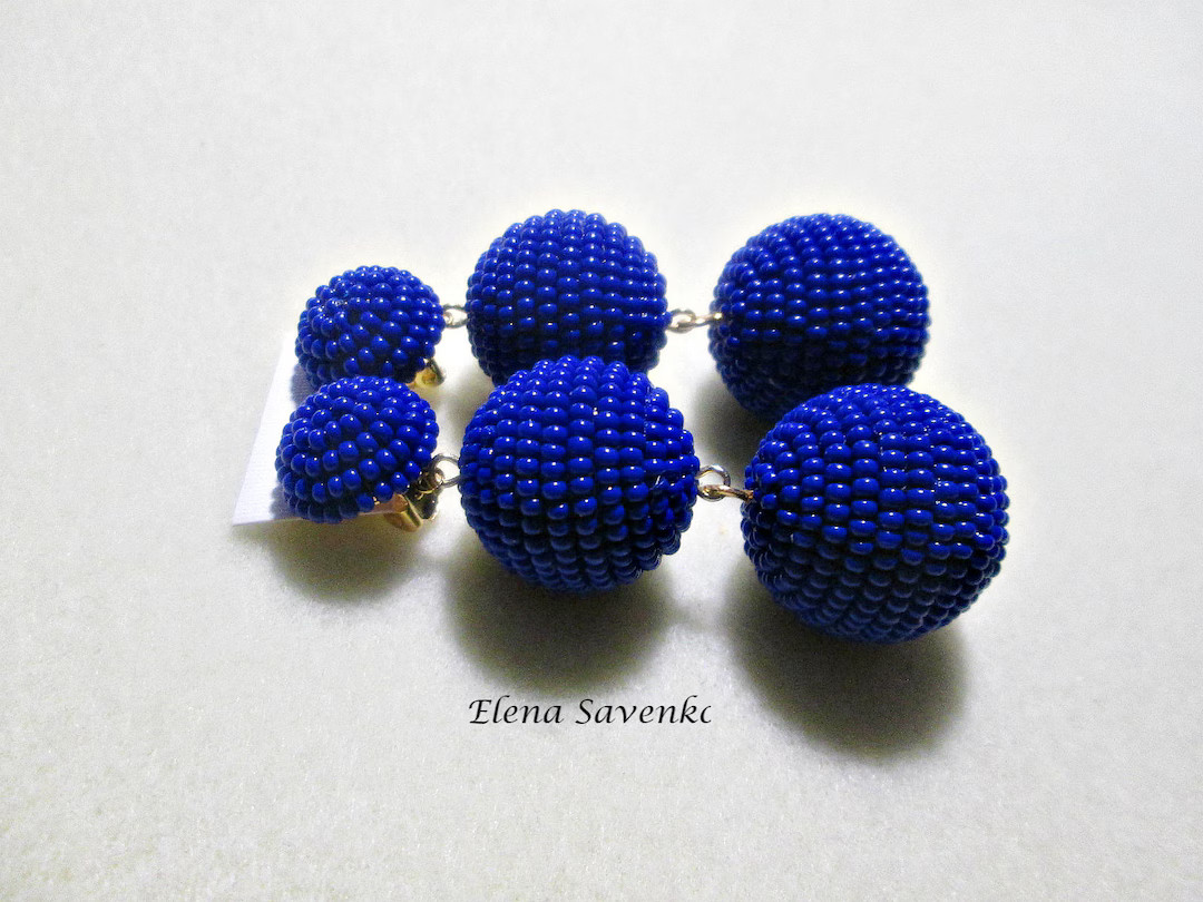 Bon Bon Earrings.Ball drop earrings.Bonbons earrings Royal BLUE ball drop earrings, Clip stud bea... | Etsy (US)