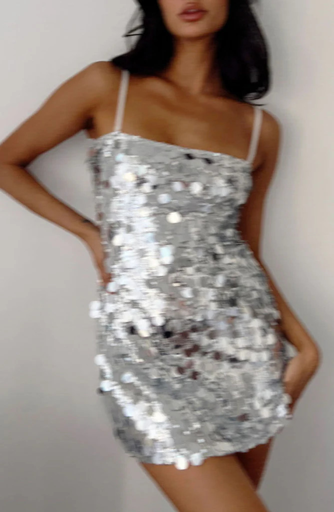 Radiant Silver Sparkle Mini Dress | Beginning Boutique (US)