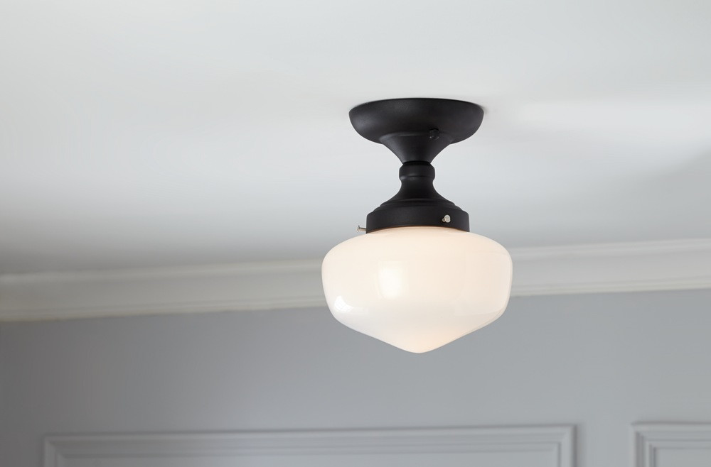 CANVAS Olive Frosted Glass Shade Flush Mount Ceiling Light Fixture, Black Metal, 11-3/4-in | Canadian Tire