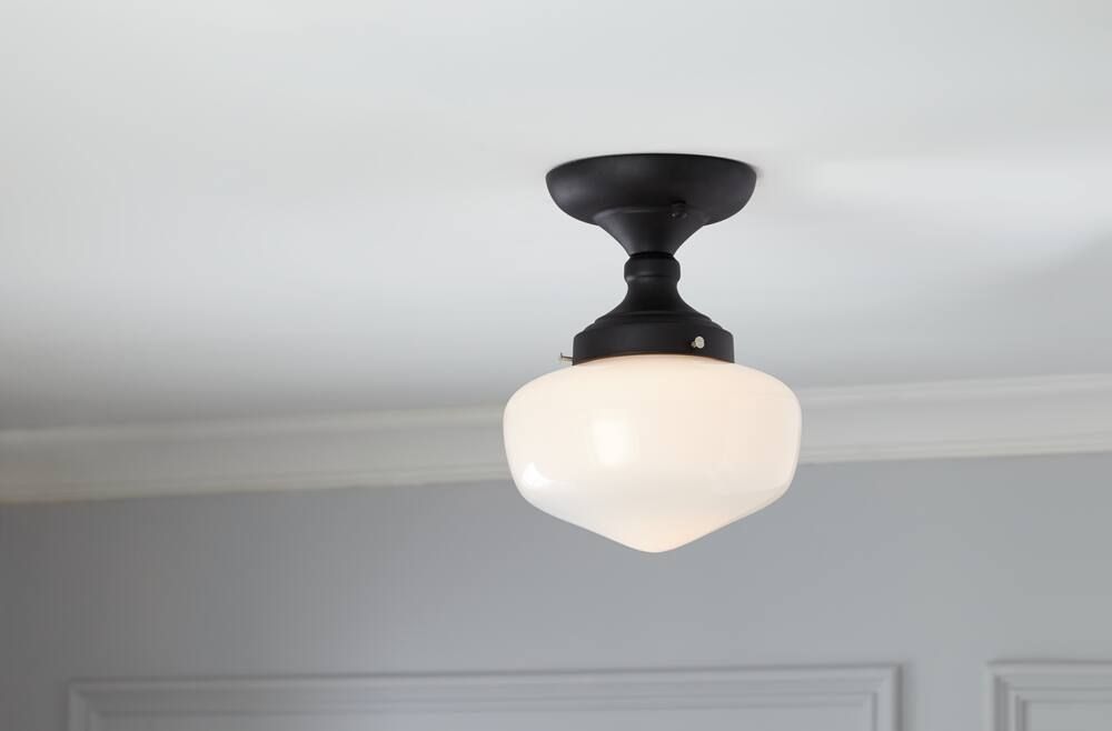 CANVAS Olive Frosted Glass Shade Flush Mount Ceiling Light Fixture, Black Metal, 11-3/4-in | Canadian Tire