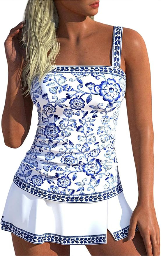 ROSEWE Womens Tummy Control Tankini Bathing Suits, Two Piece Ruched Swimsuits, Floral Print Swimd... | Amazon (US)