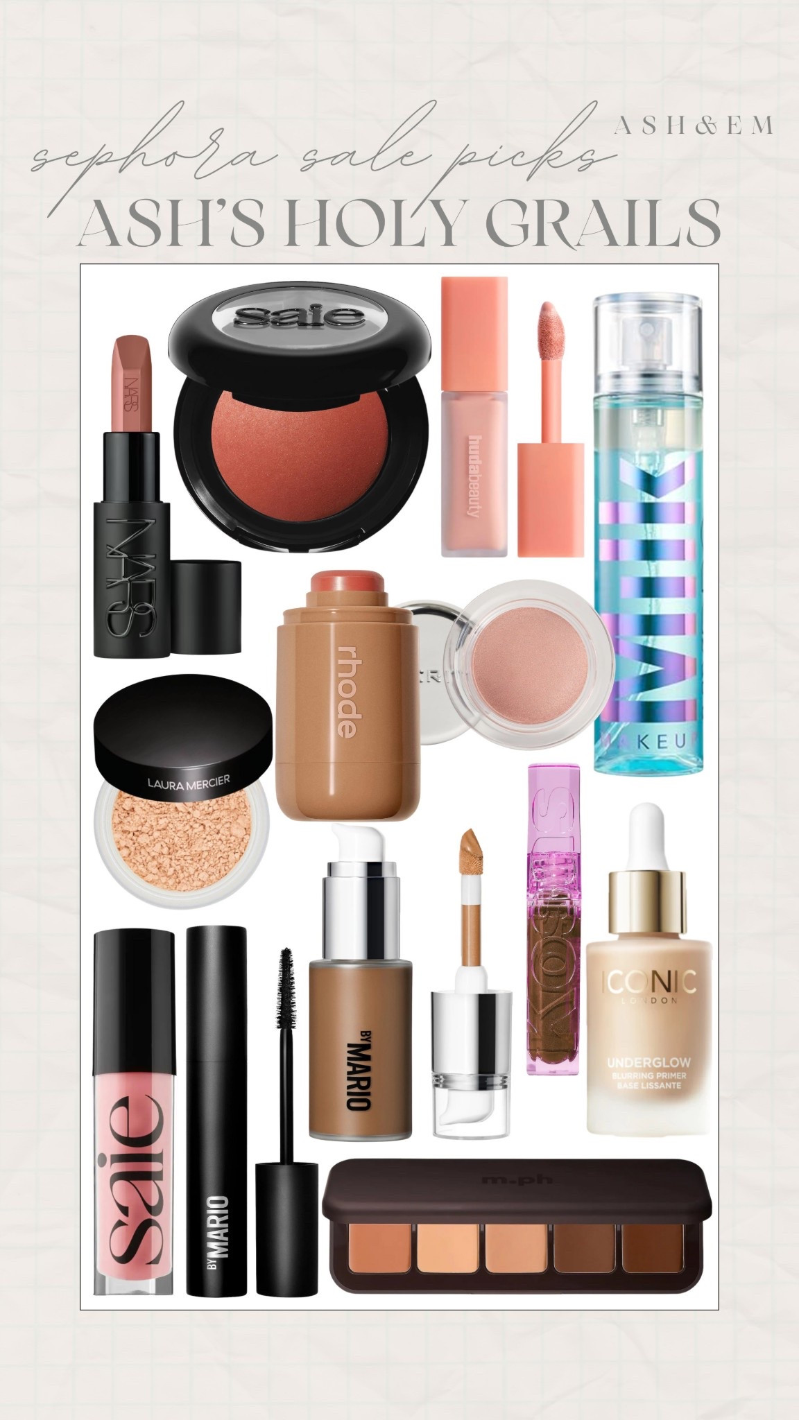 Ash’s holy grails from the Sephora sale!

Cream blush- Rhode sleepy girl, 
powder blush - shade Ciao, Lip liner - makeup forever anywhere caffeine or westman biscuit, lip stick- nars exposed, gloss- shade Bubble

makeup must haves, makeup up faves, fall beauty, foundation, setting spray, color corrector, concealer, primer, brow gel, setting powder, blush, sephora sale

#LTKBeauty #LTKSaleAlert