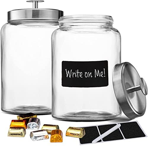2 1-Gallon Glass Jars with Stainless Steel Airtight Lids + Marker & Labels, Cookie Jar & Candy Jar f | Amazon (US)