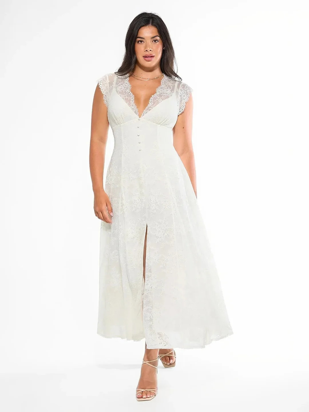 Shapewear Boho Floral Lace Front Slit Maxi Dress | Popilush