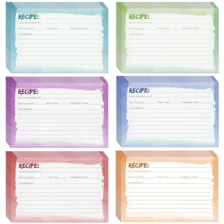 Juvale 60-Pack 4x6 Recipe Cards Double Sided, Colored Recipe Index Cards for Cooking and Kitchen ... | Walmart (US)