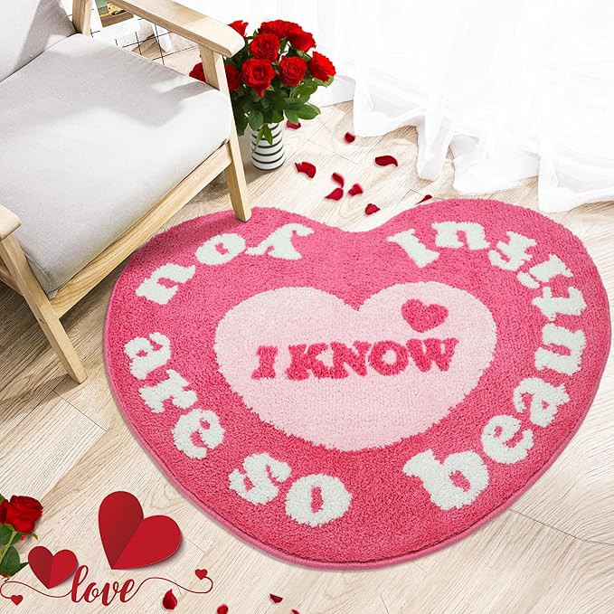Oturgor Valentine's Day Heart Bath Mat Pink Heart Tufted Rug Cute Funny Heart Shaped Bathroom Rug... | Amazon (US)