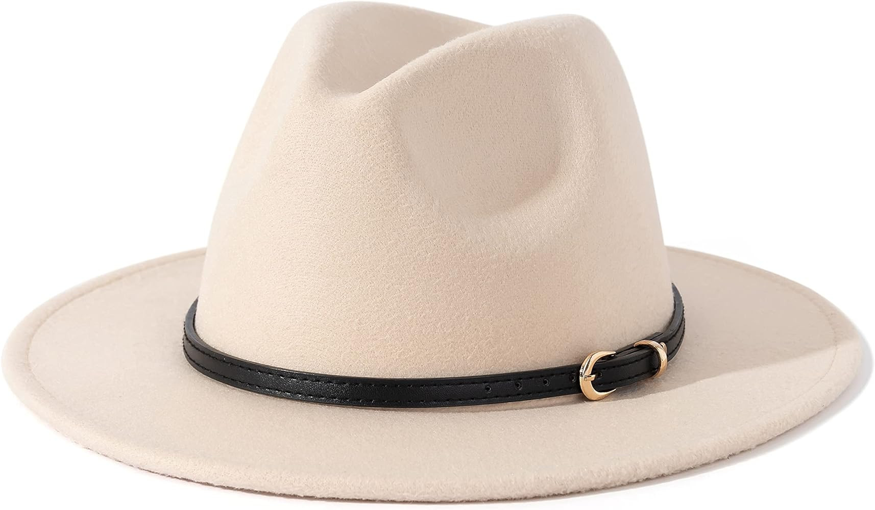 Lisianthus Women Classic Felt Fedora Wide Brim Hat with Belt Buckle | Amazon (US)