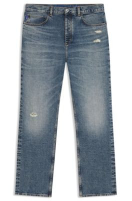 HUGO Blue baggy-fit jeans in distressed denim - Blue Men's Jeans size 34/32 | Hugo Boss (US)
