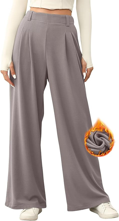 EVALESS Wide Leg Pants for Women Elastic High Waisted Waffle Knit Fleece Palazzo Pants Trousers w... | Amazon (US)