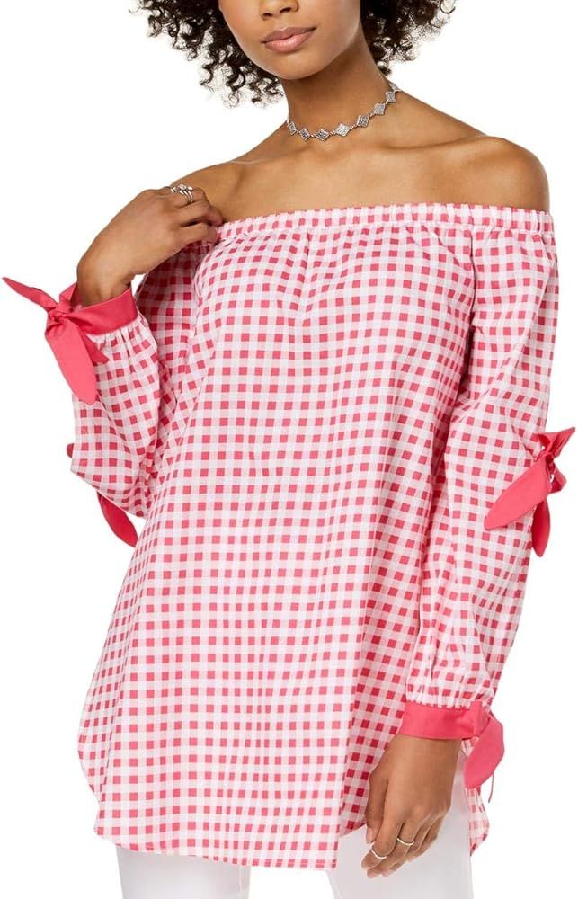 XOXO Womens Gingham Off-The-Shoulder Tunic Top | Amazon (US)