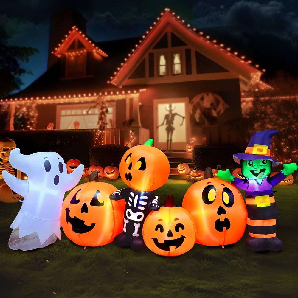 Joiedomi 8 ft Long Halloween Inflatable Three Characters and Pumpkin Patch Outdoor Decoration, Bl... | Amazon (US)