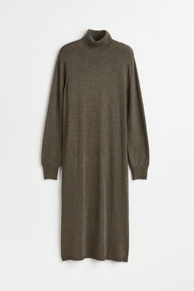 Fine-knit Turtleneck Dress - Dark khaki green - Ladies | H&M US | H&M (US + CA)