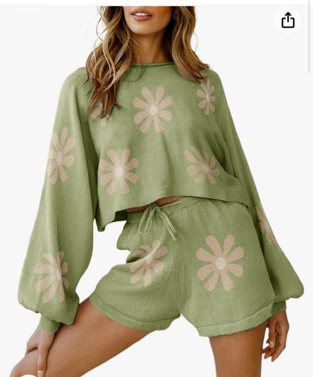 Two piece set daisy shorts and long sleeve shirt sweater 

Lounge wear or pjs 

#LTKGiftGuide #LTKU #LTKFindsUnder50