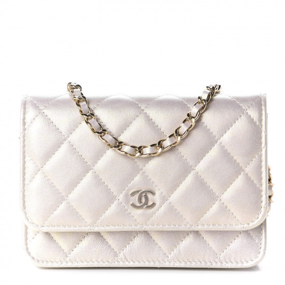 CHANEL Iridescent Lambskin Quilted Mini Wallet On Chain WOC Ivory | Fashionphile