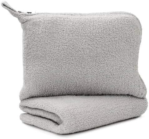 KASHWÉRE Solid Travel Blanket in Zipper Pouch, Use as Mini Throw or Pillow (Stone) | Amazon (US)