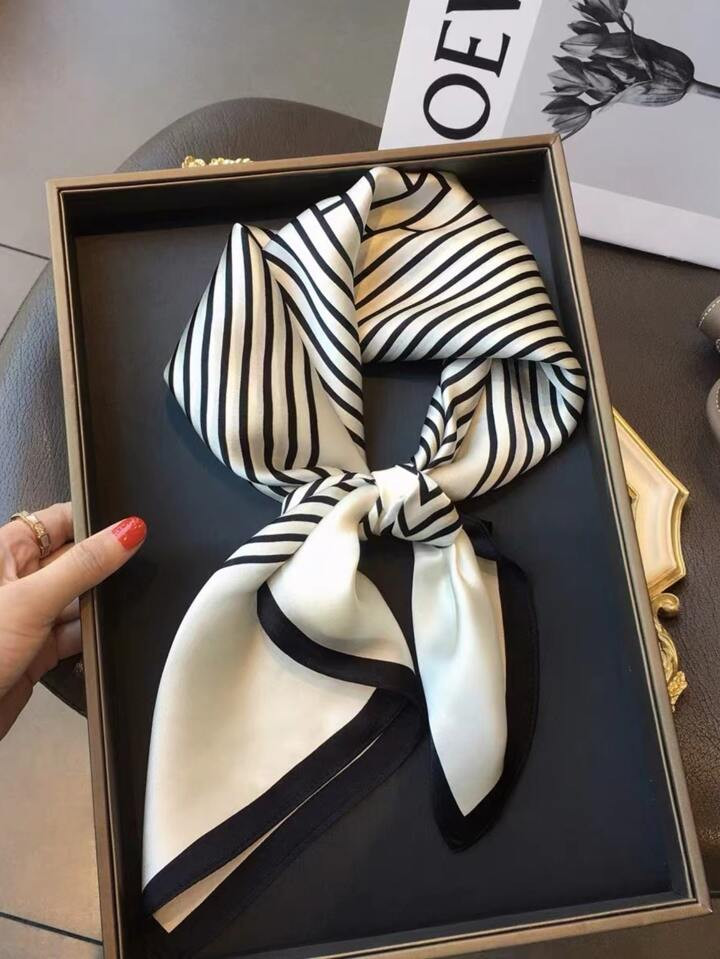 1pc New Arrival Summer Fashionable Letter Print Head Scarf Versatile Faux Silk Square Scarf Suita... | SHEIN