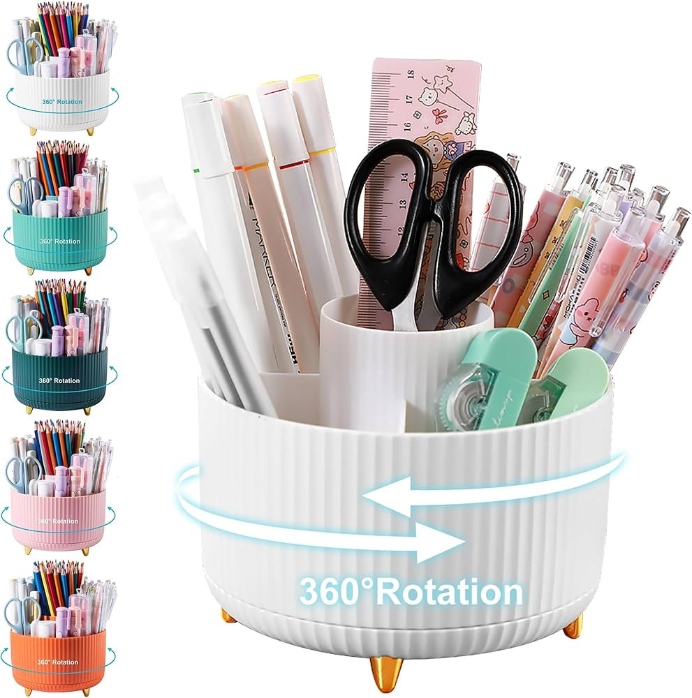 Cayxenful Pencil Holder For Desk,5 Slots 360°Degree Rotating Desk Organizers And Accessories,Des... | Amazon (US)