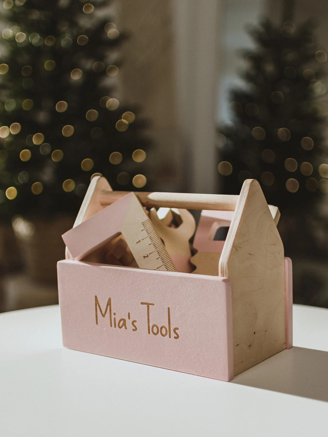 Kids Tools Kit With Personalized Pink Box Baby Gift for Christmas Wooden Toy for Fine Motor Skill... | Etsy (US)