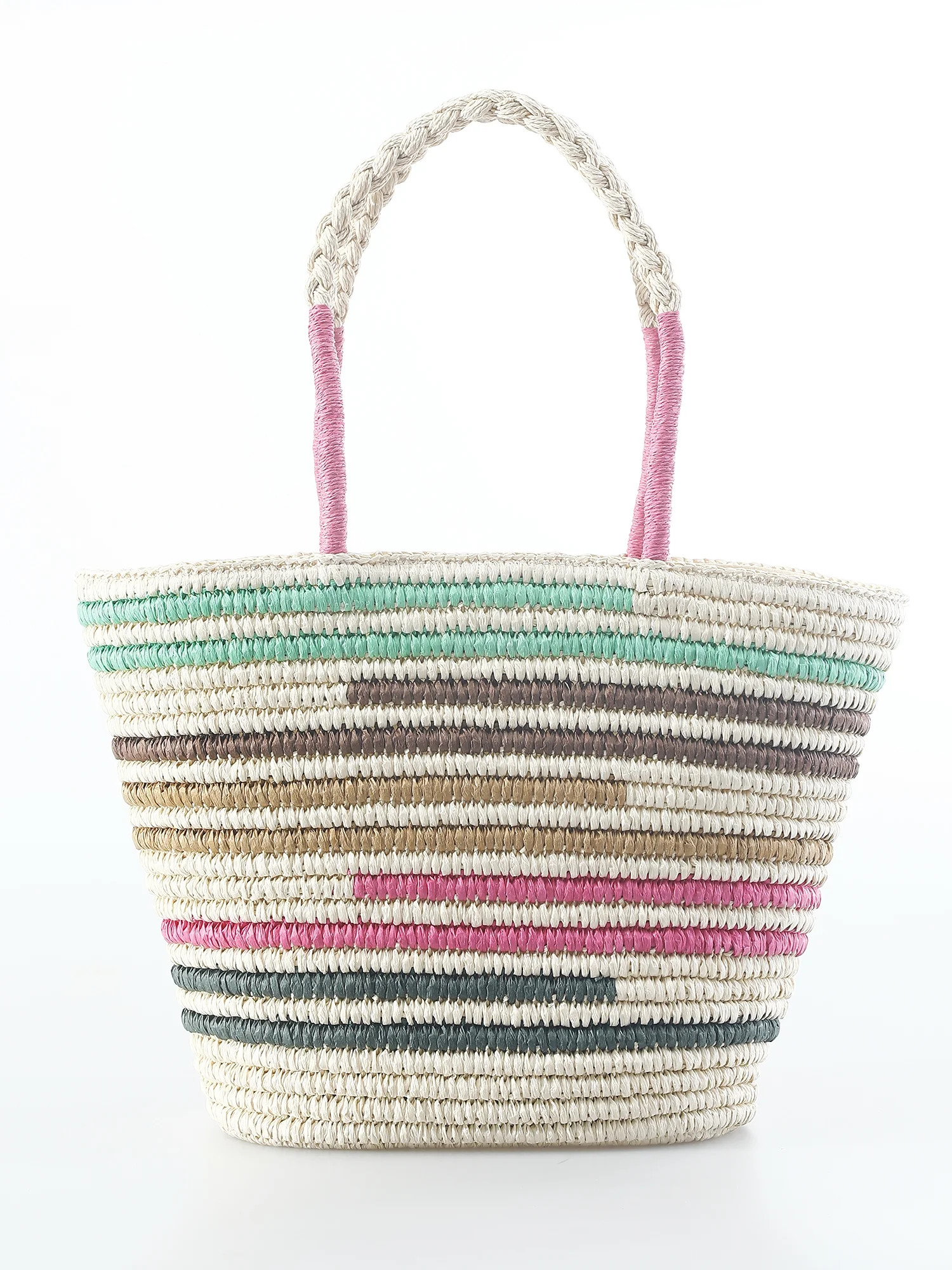 Time and Tru Women's Multstripe Straw Beach Tote Bag | Walmart (US)