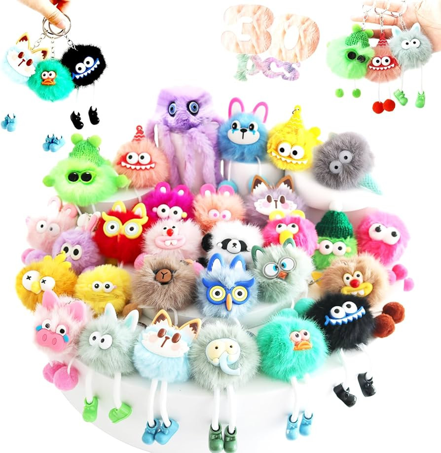 30 Pcs Cute Plush Keychains - Keychains Valentines Day Gifts Kawaii Keychain Bulk for Birthday Go... | Amazon (US)