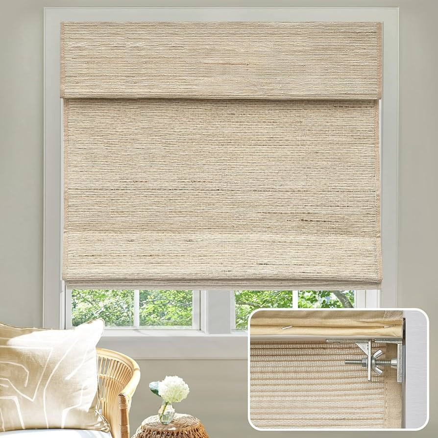 No Drill No Tools Cordless Custom Roman Shades for Window, Natural Woven Fabric Privacy Room Dark... | Amazon (US)